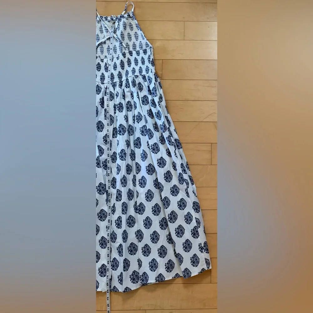 J. Crew Friday Dress in Gathered Floral Block Print  Maxi Dress - Navy Wht  - L